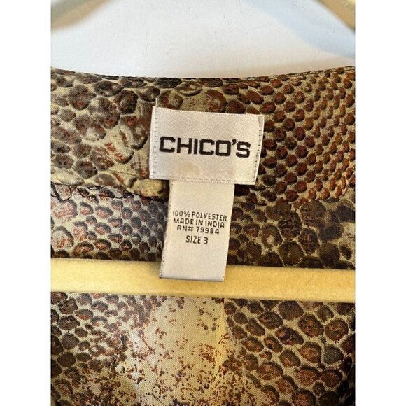 Chicos Top XL Brown Animal Print Tunic Sequin Neutral Twee Western 80s Safari - Picture 2 of 12